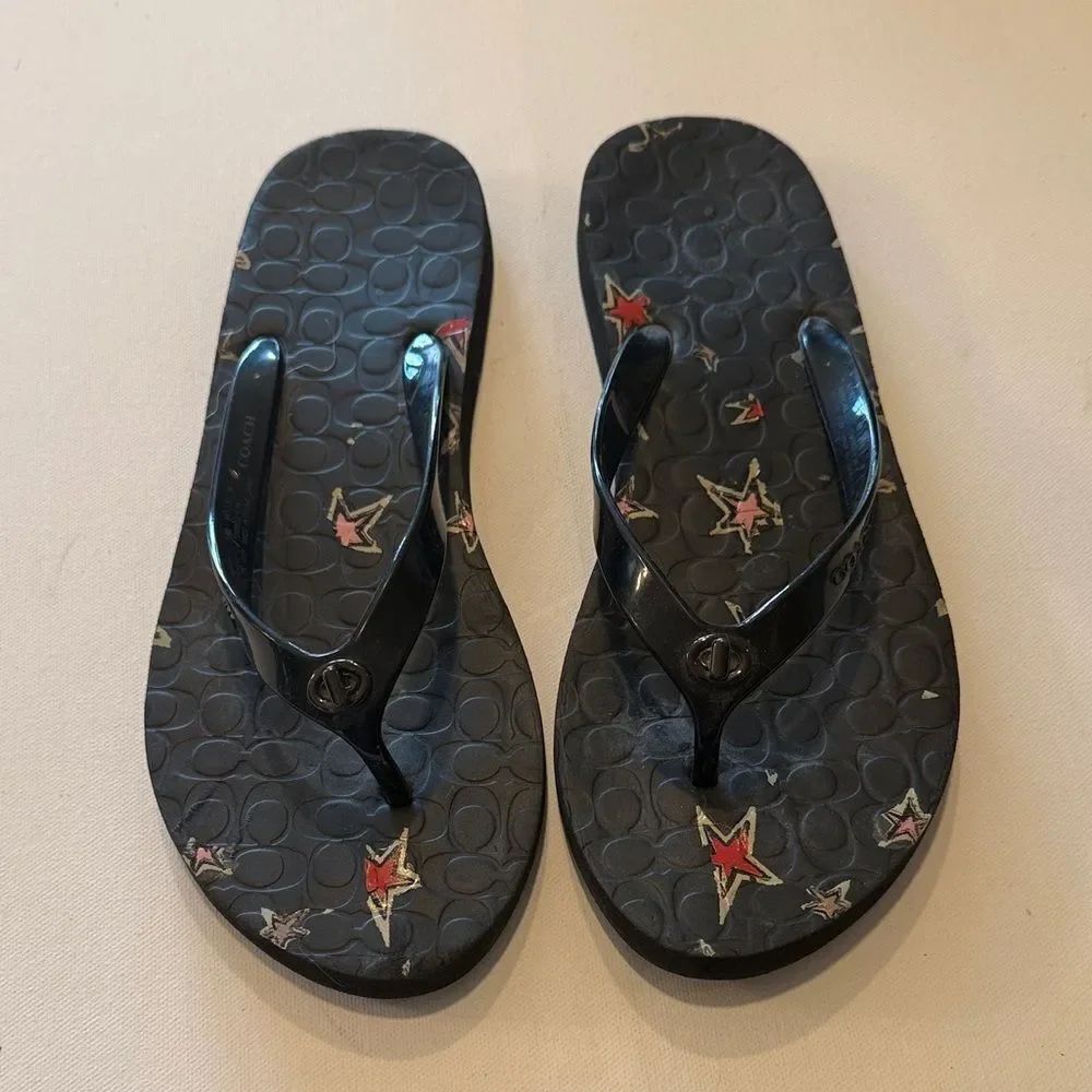Coach Black Sandals with Red Star Design